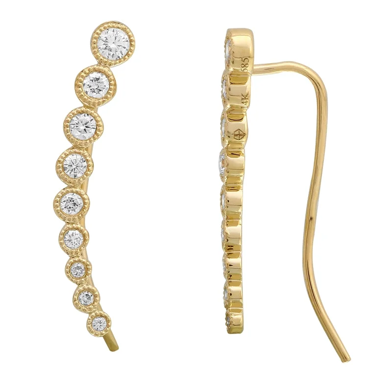 Hoop earrings with cut-out designs for a creative and lightweight effect-Round Diamond Ear Climbers