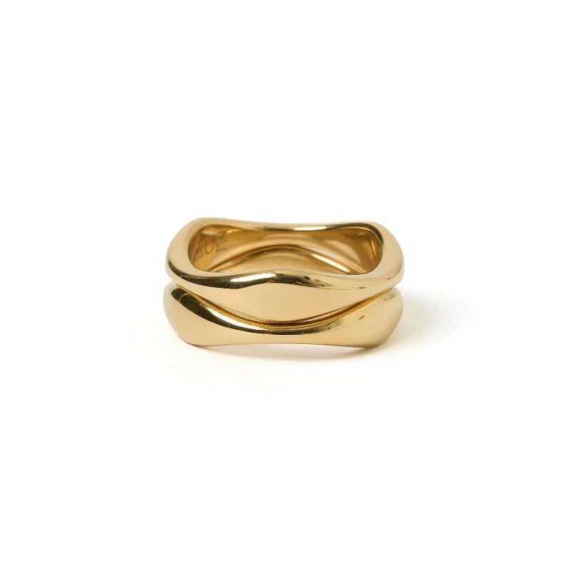 Hoop earrings with floral motifs for a feminine and nature-inspired look-Double Dune Gold Ring Stack