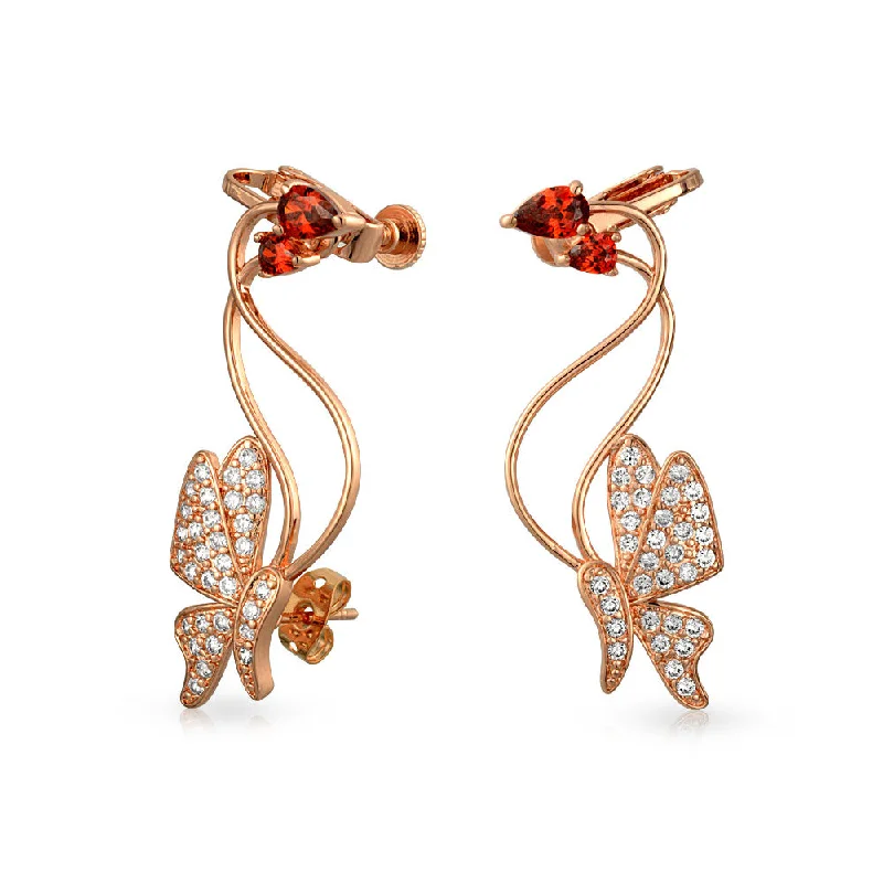 Best hoop earrings with gold for a luxurious and timeless look-3D Wire Reddish Pink Cubic Zirconia Butterfly Ear Cuff Cartilage Earrings Rose Gold