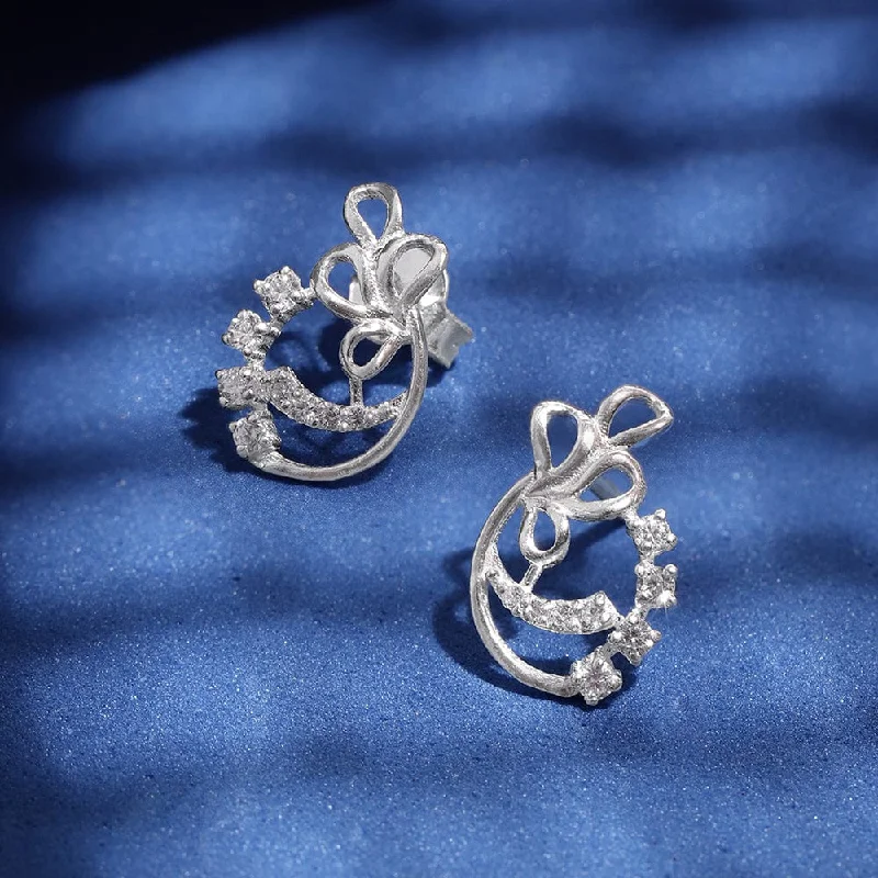 Hoop earrings with hearts for a sweet and romantic gesture-Celestial Silver Zircon Studs