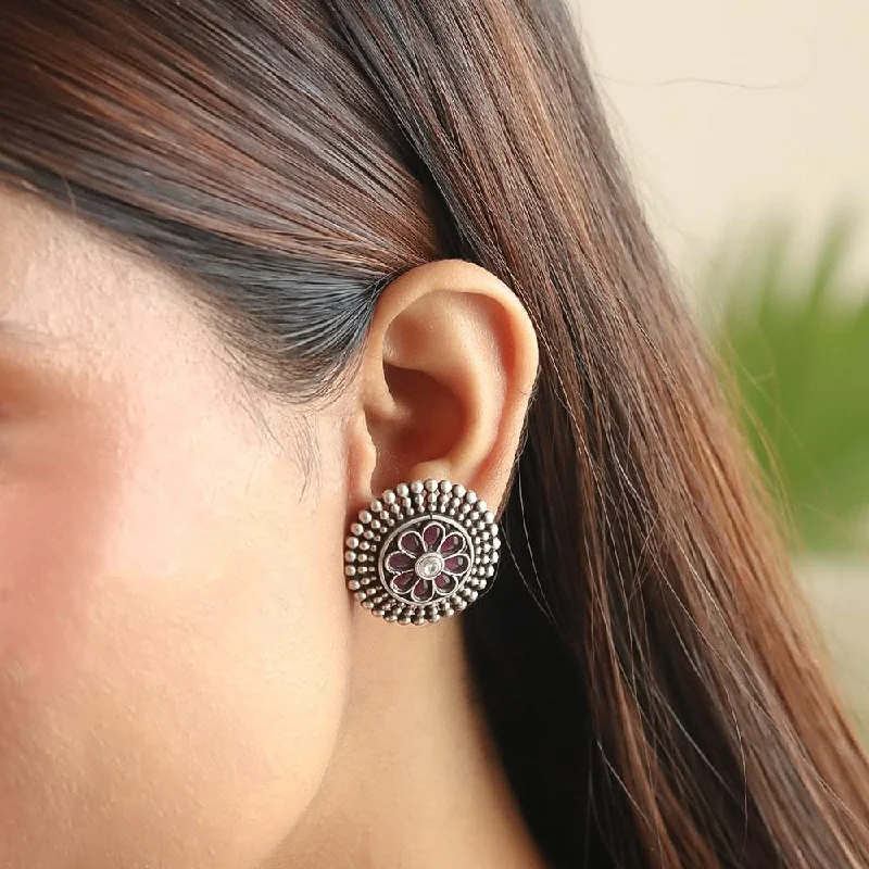 Hoop earrings with hammered copper for a warm and rustic aesthetic-Silver antique finished oxidized earring