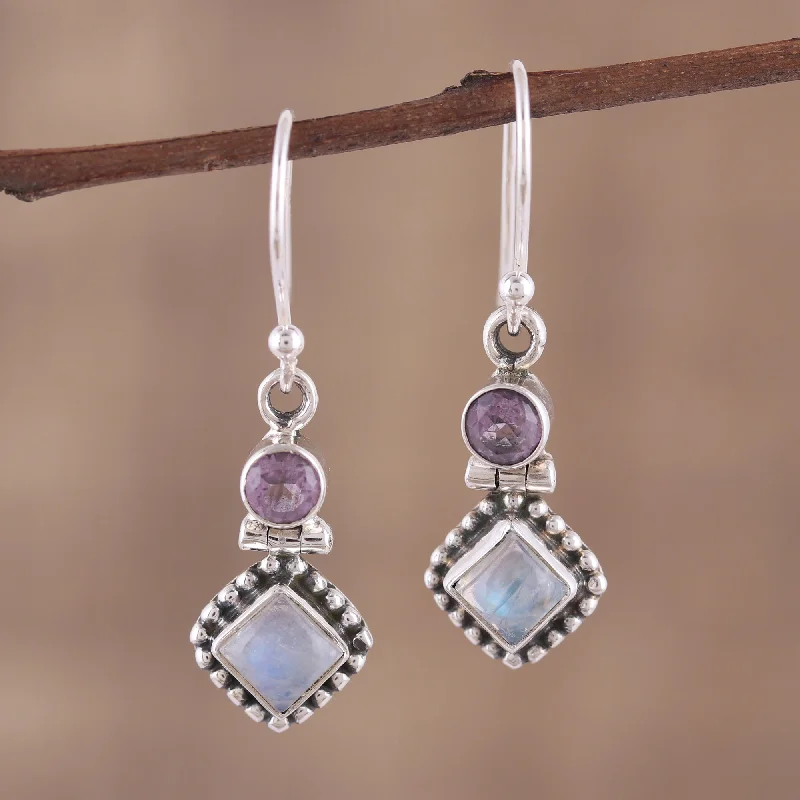 Best hoop earrings with satin ribbons for a soft, feminine appearance-Enchanting Duo Handmade Multi-Gemstone Sterling Silver Dangle Earrings