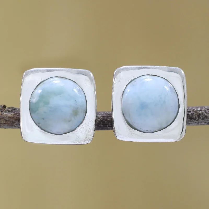 Best hoop earrings with butterfly motifs for a playful and whimsical appearance-Encompass Larimar and Sterling Silver Button Earrings from India