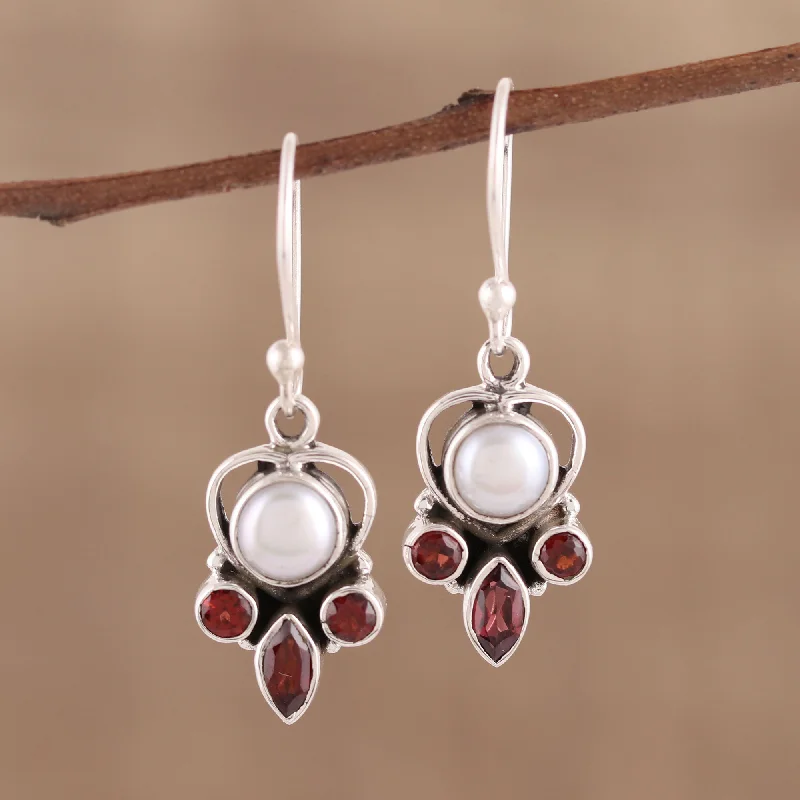 Hoop earrings with heart-shaped frames for a romantic and feminine look-Eternal Joy Sterling Silver Garnet and Cultured Pearl Earrings