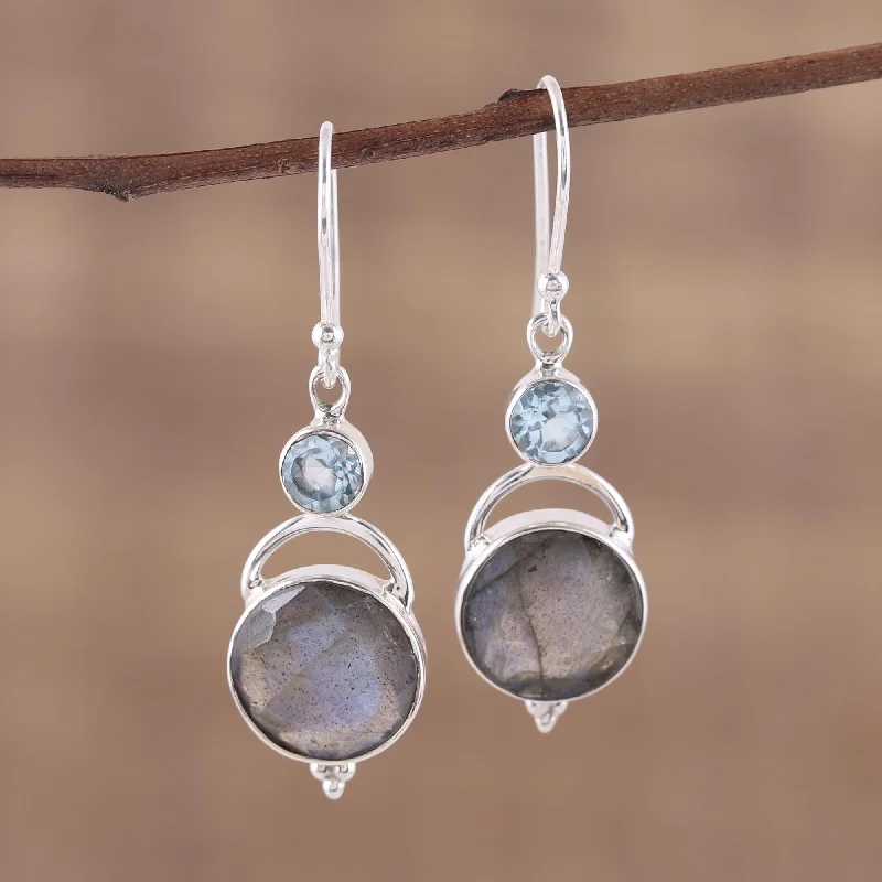 Best hoop earrings with vintage coins for a retro, antique-inspired style-Evening Sky Labradorite and Blue Topaz Dangle Earrings from India