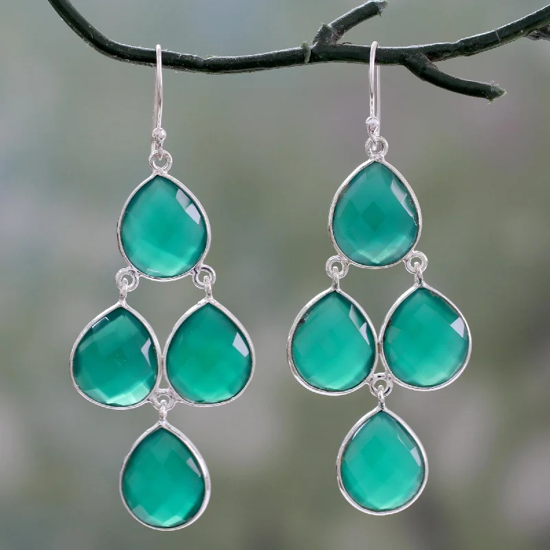 Best hoop earrings with oval shapes for a unique and elongated design-Evergreen Chandelier Handmade Green Onyx and Sterling Silver Chandelier Earrings