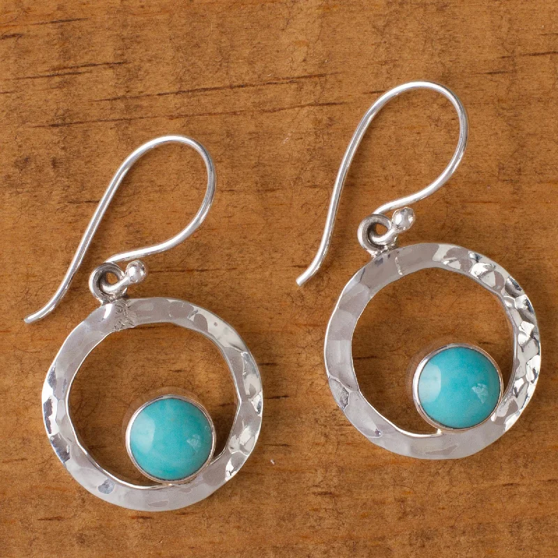 Hoop earrings with rhinestone-studded rims for a glamorous touch-Eye of the Sea Handcrafted Modern Fine Silver and Natural Turquoise Earring