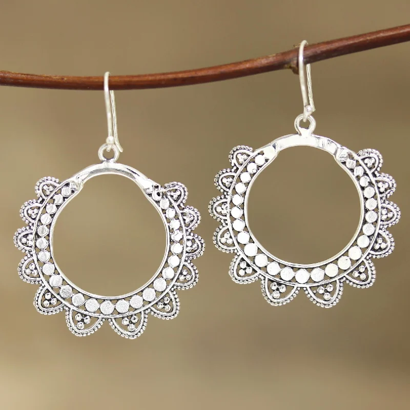 Medium hoop earrings for an everyday look with the perfect balance of style-Glamorous Petals Petal Pattern Sterling Silver Dangle Earrings from India