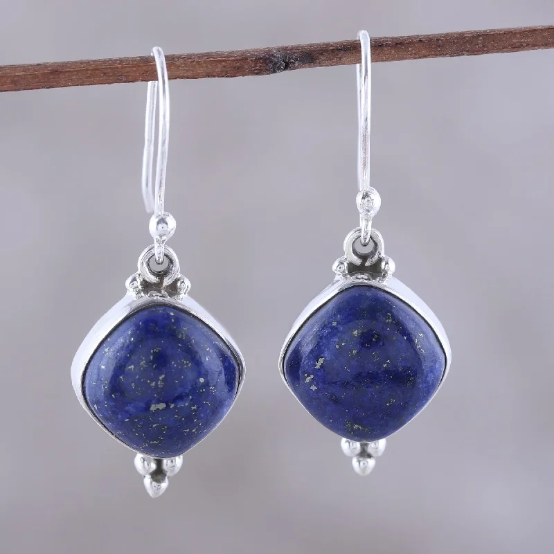 Hoop earrings with abstract shapes for an artistic and creative touch-Gleaming Grandeur Lapis Lazuli Dangle Earrings from India