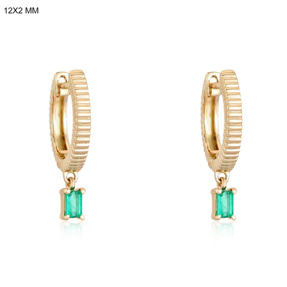 Hoop earrings with colorful beads for a fun and playful vibe-Fluted Gold and Emerald Earrings