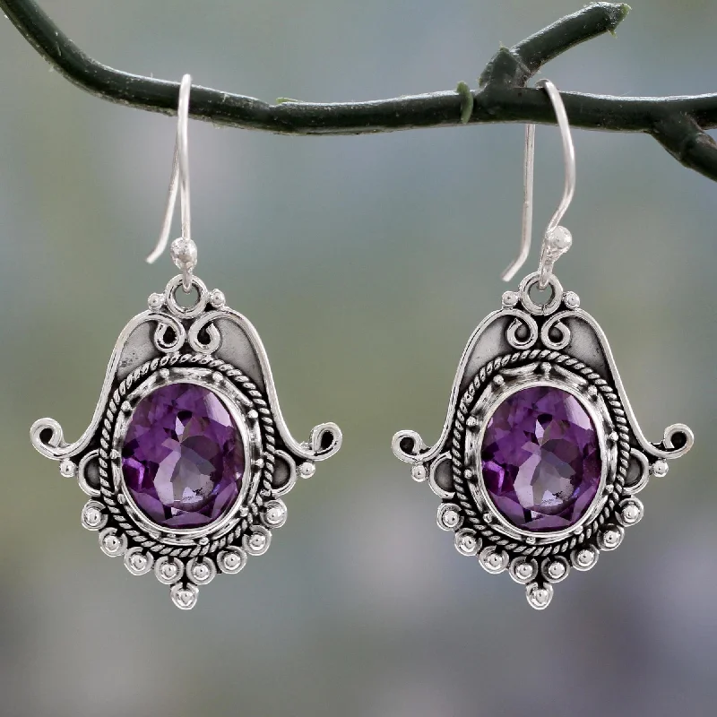 Best hoop earrings with tribal designs for a cultural and exotic aesthetic-Jaipuri Glam Ornate Amethyst and Sterling Silver Dangle Earrings