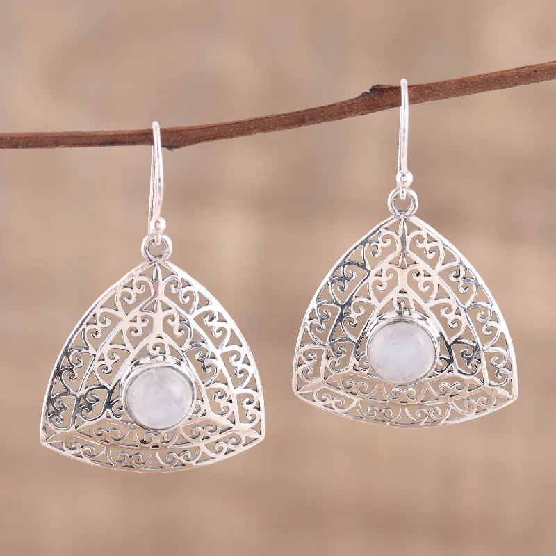 Hoop earrings with circle designs for a classic and timeless shape-Jali Frieze Rainbow Moonstone and Sterling Silver Dangle Earrings