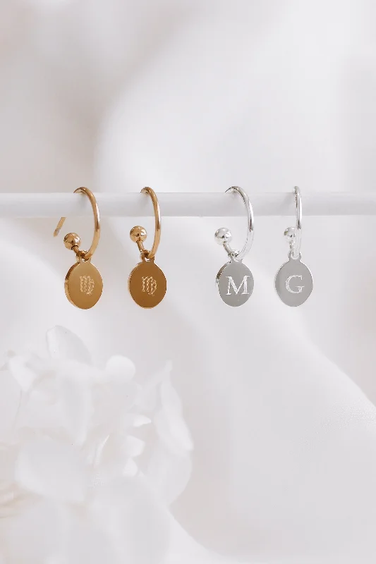 Hoop earrings with dangling charms for a playful and fun look-Keira - Gold or Silver Stainless Steel Monogram Earrings