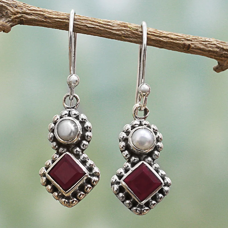 Best hoop earrings with Swarovski crystals for added sparkle and luxury-Kolkata Sparkle Garnet and Cultured Pearl Dangle Earrings in Silver 925