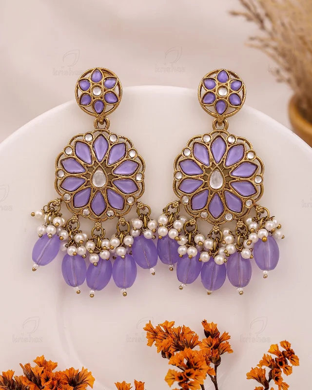 Best hoop earrings with braided leather for a rustic, stylish finish-Krupa Kundan Danglers-M