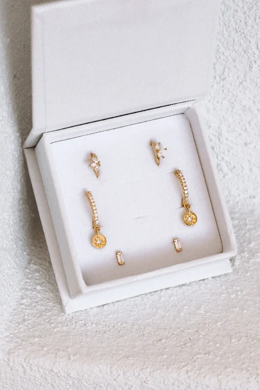 Hoop earrings with removable pendants for a versatile and customizable accessory-Kyla Earring Stack - Gold or Silver Sterling Silver Hoops & Stud