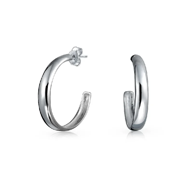 Small hoop earrings for a delicate and understated everyday wear-Lightweight Round Dome Hoop Huggie Earrings in Polished Sterling Silver 1 Inch