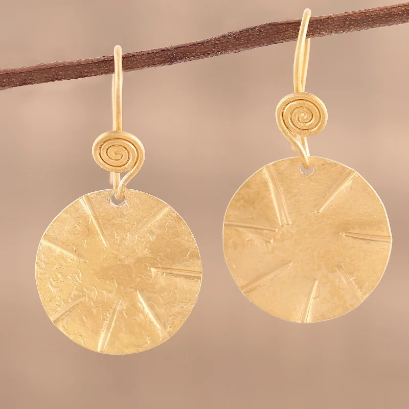 Medium hoop earrings for an everyday look with the perfect balance of style-Lustrous Discus Handmade 22k Gold Plated Sterling Silver Disc Shape Earrings