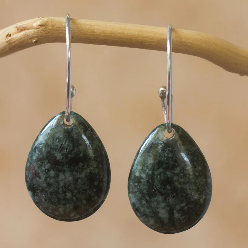 Best hoop earrings with delicate chain details for a trendy and stylish design-Maya Treasure Artisan Crafted Jade and Sterling Silver Earrings