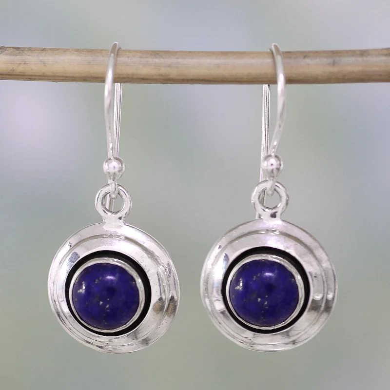 Hoop earrings with twisted leather for a chic and modern boho look-Midnight Discs Contemporary Lapis Lazuli and Sterling Silver Earrings