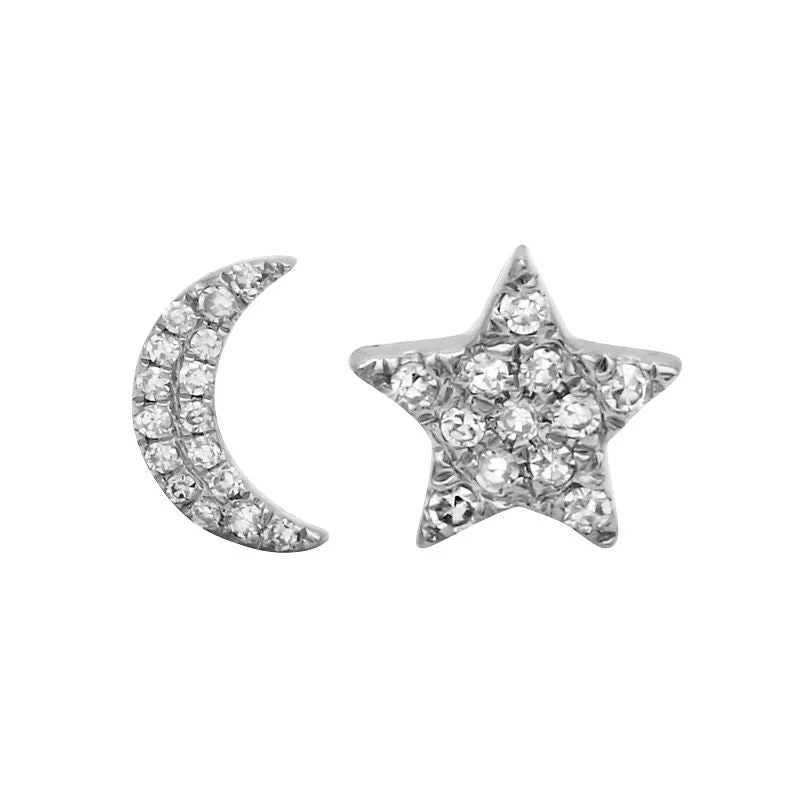 Best hoop earrings with lever-back closures for secure and easy wear-Moon & Star Stud Diamond Earrings