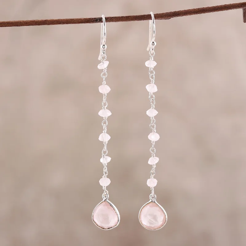 Hoop earrings with faceted crystals for added sparkle and shine-Morning Drops 4-Carat Rose Quartz Dangle Earrings from India