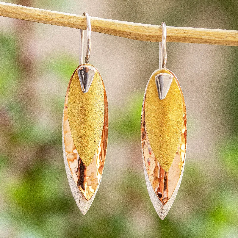 Hoop earrings with textured finishes for a vintage and classic style-Nature's Enchantment Mexican 925 Sterling Silver Gold & Copper Earrings