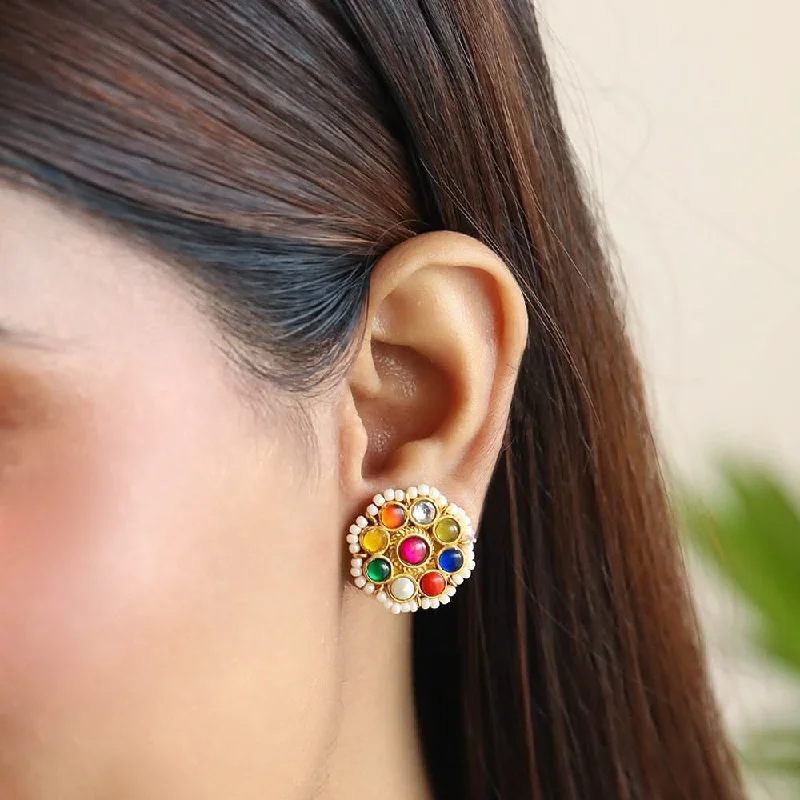 Best hoop earrings with geometric cuts for a sharp, modern appeal-Celestial Navratan Harmony Studs