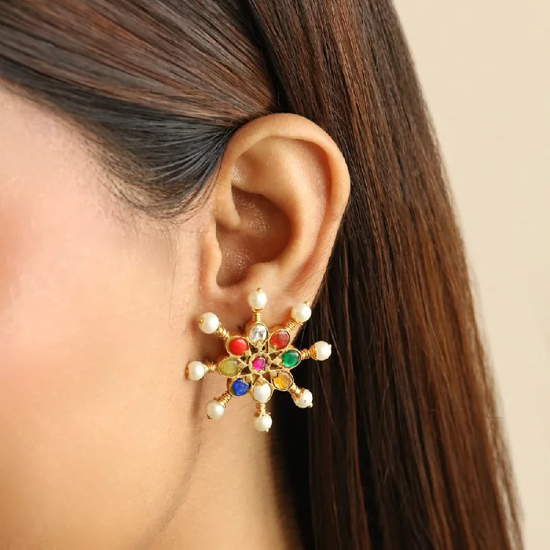 Hoop earrings with faceted crystals for added sparkle and shine-Enchanted Navratan Dream Earring