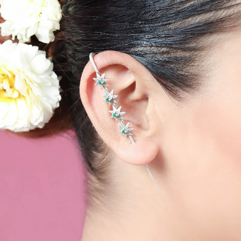 Best hoop earrings with snake chain details for a sleek and modern touch-Starry Needle Earcuff In 92.5 Silver