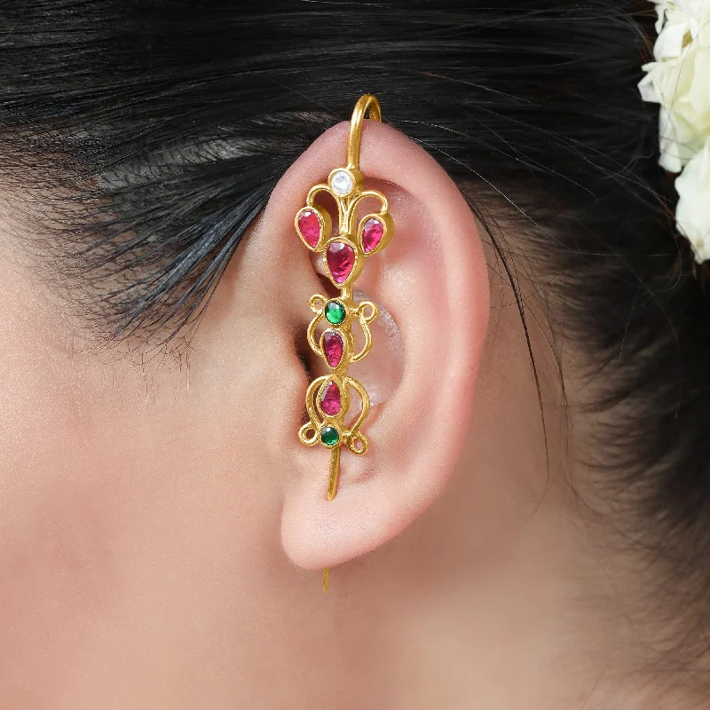 Best hoop earrings with floral designs for a feminine and delicate look-Traditional Silver 92.5 Needle Ear Cuff