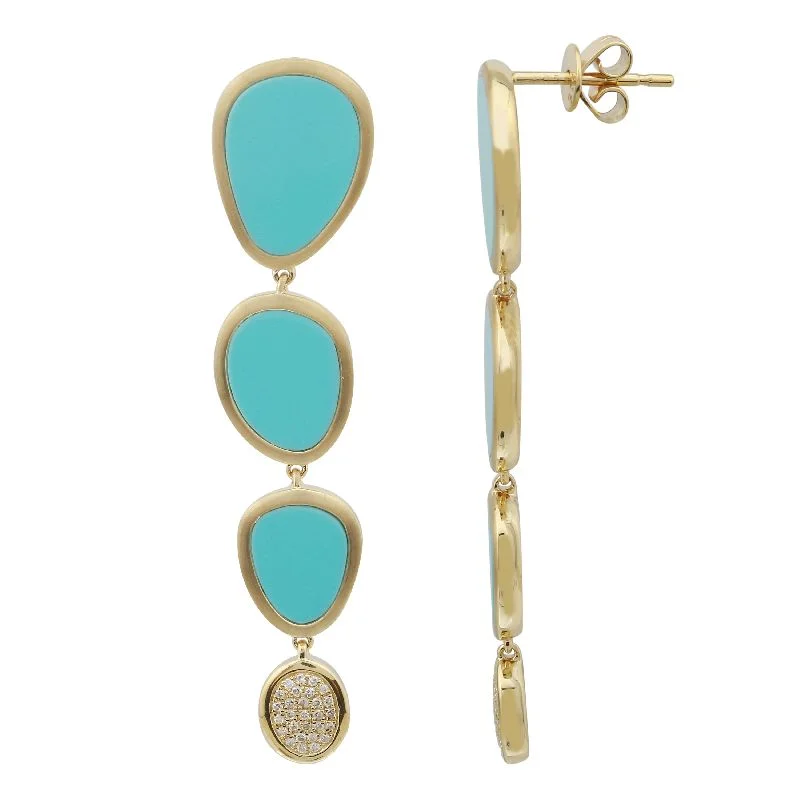 Stylish hoop earrings with diamond accents for an elegant and sparkling effect-Turquoise Oval Lariat Diamond Earrings