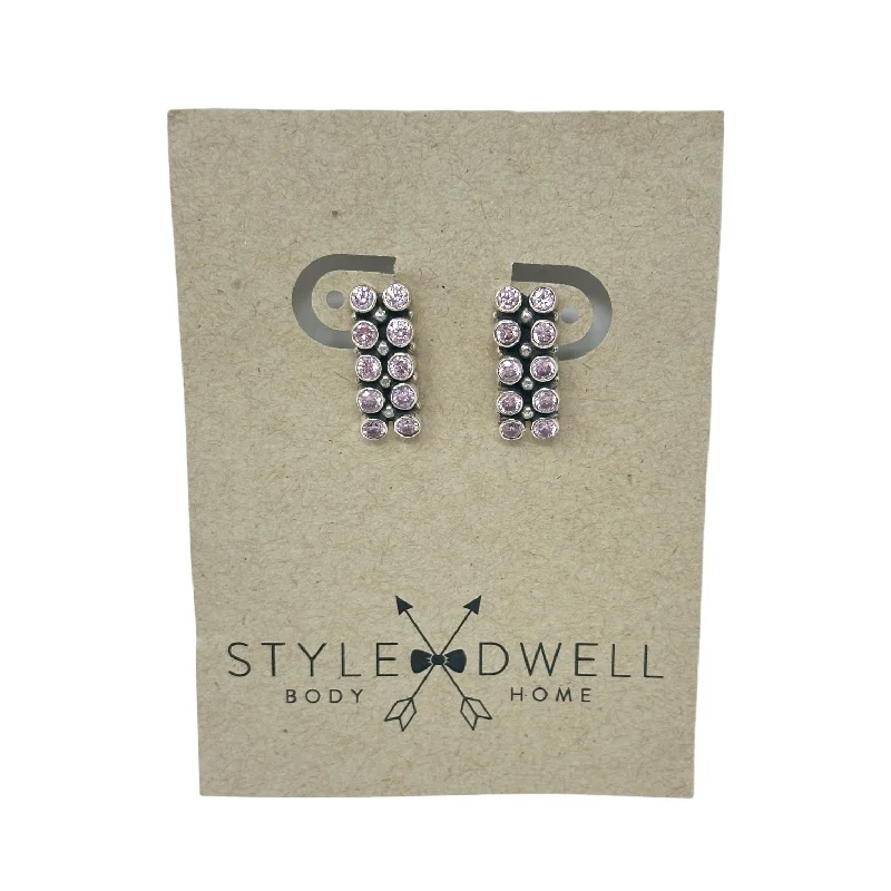 Hoop earrings with intricate designs for a unique and artistic appearance-Pink Crystal Bar Earrings Style Dwell