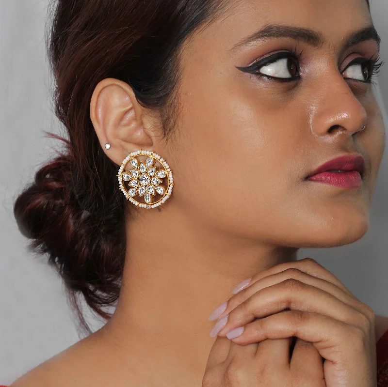 Best hoop earrings with lever-back closures for secure and easy wear-Silver 92.5 Kundan Studs