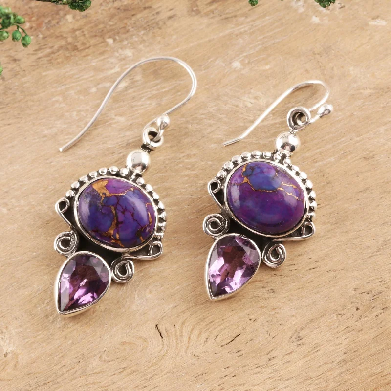 Classic hoop earrings with a thin profile for a sleek and subtle style-Regal Allure Regal Sterling Silver and Amethyst Earrings from India