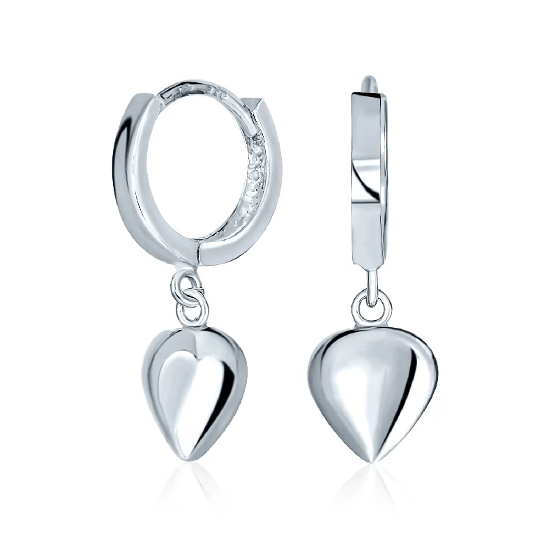 Medium hoop earrings for an everyday look with the perfect balance of style-Romantic Love Heart Dangle Earrings in  Sterling Silver Huggie Mini Hoops