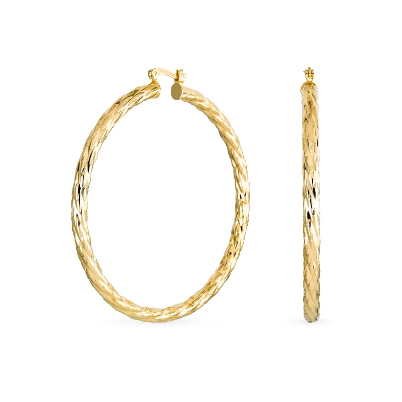 Best hoop earrings with snake-inspired designs for an edgy and fierce vibe-Rope Cable Wide Hoop Huggie Earrings 18K Gold Plated Brass 2.25 Inch Diameter