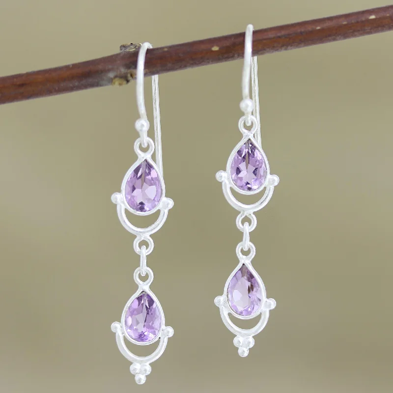 Best hoop earrings with twisted rope designs for a nautical-inspired style-Royal Rain Artisan Made Amethyst Sterling Silver Dangle Earrings