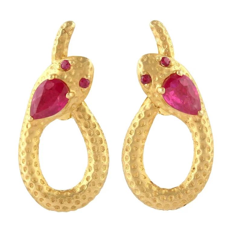 Hoop earrings with tortoiseshell designs for a chic and classic style-Ruby Snake Hammered Earrings