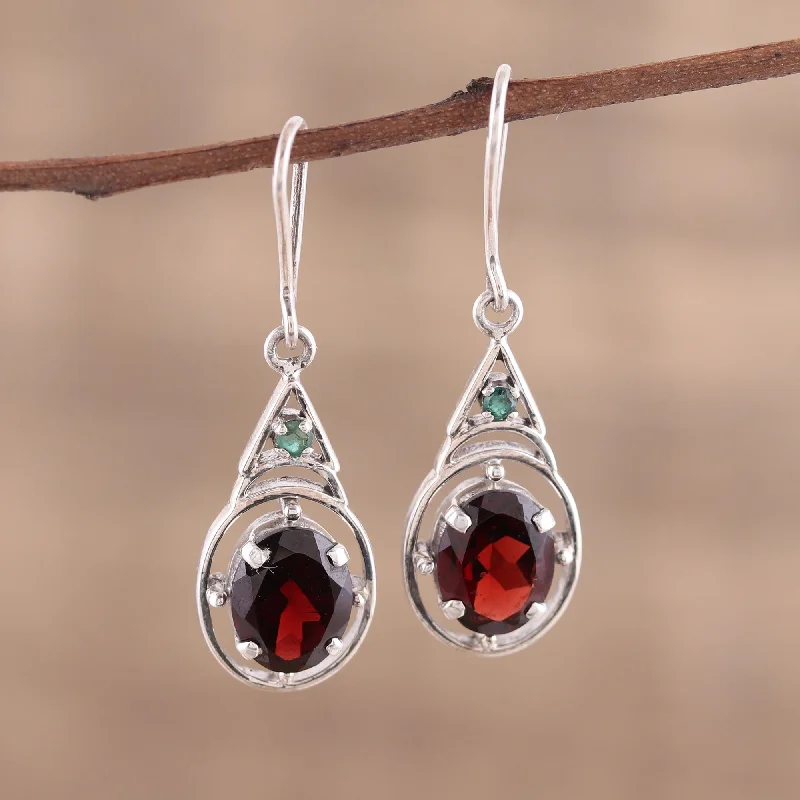 Best hoop earrings with matte finish for a sophisticated, understated design-Scarlet Joy Garnet and Emerald Dangle Earrings from India