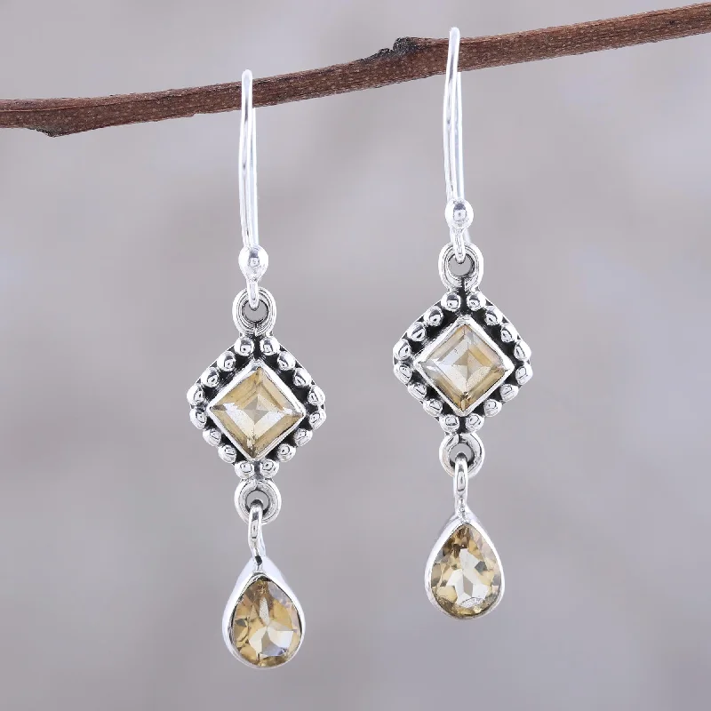 Lightweight hoop earrings for comfortable and all-day wear-Shimmering Light Multi-Shape Citrine and Sterling Silver Dangle Earrings