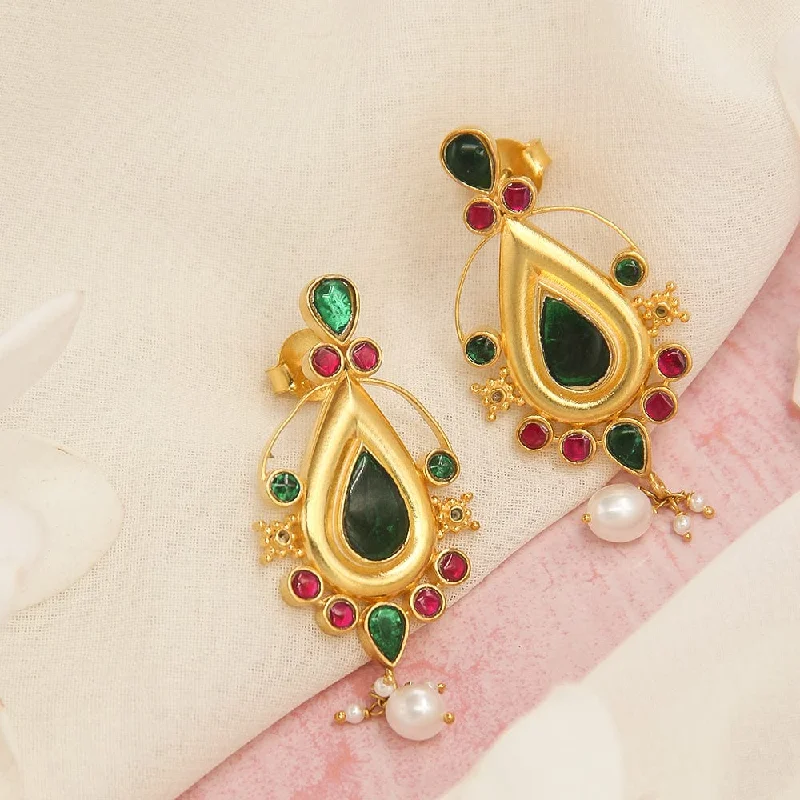 Hoop earrings with dangling charms for a playful and fun look-Silver 92.5 Green Kundan Earrings