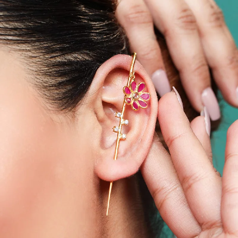 Hoop earrings with heart-shaped frames for a romantic and feminine look-Silver Flower Earcuff