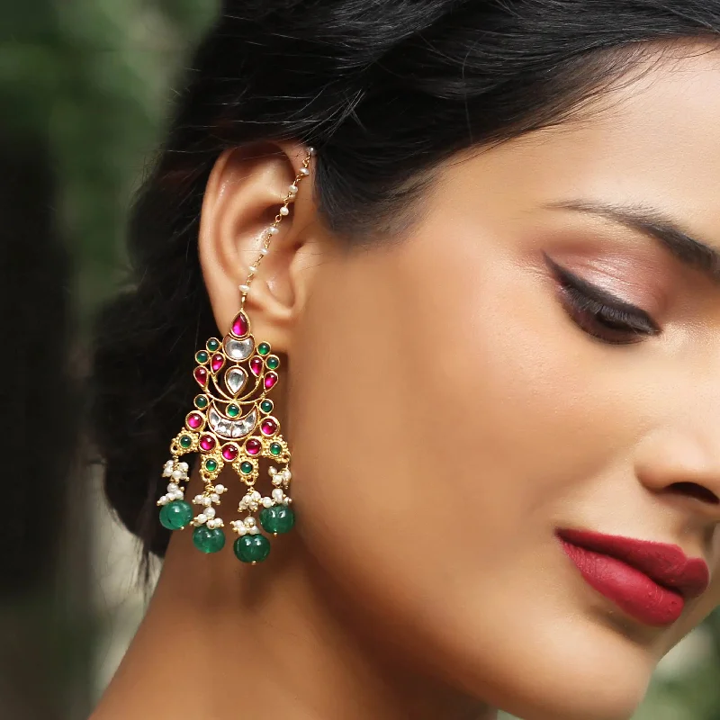 Best hoop earrings with gold-plated finishes for an affordable luxury vibe-Silver Multicolor gold plated kundan earrings