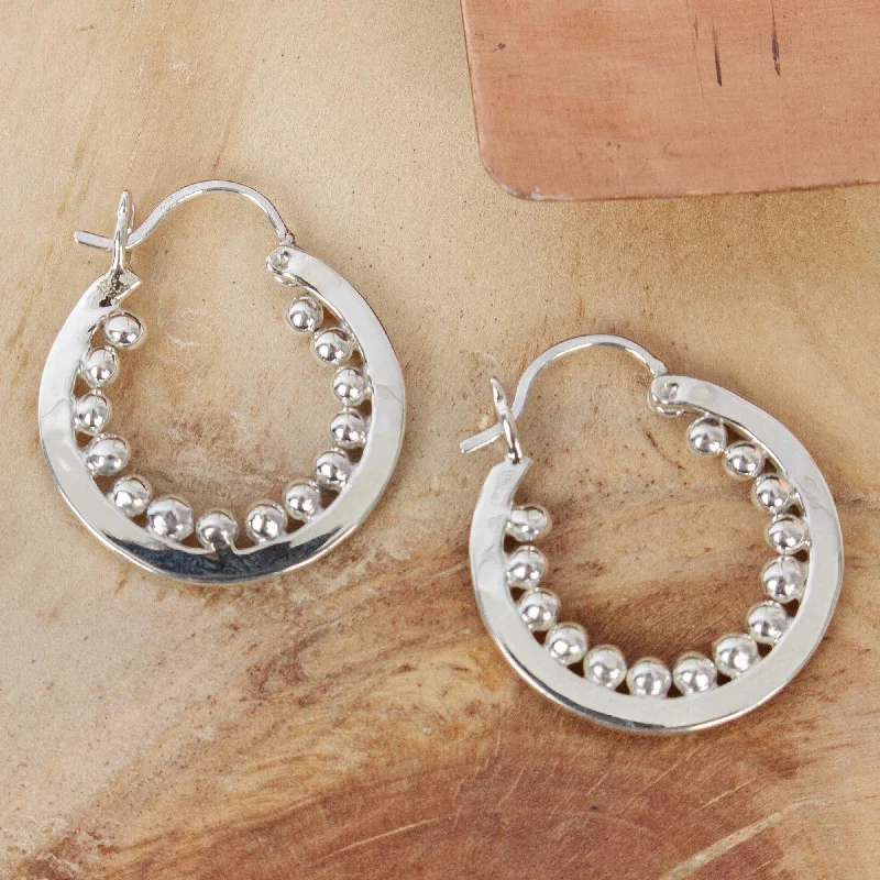 Hoop earrings with diamond-cut surfaces for added sparkle and shine-Taxco Marquee Hand Crafted Taxco Silver Hoop Earrings