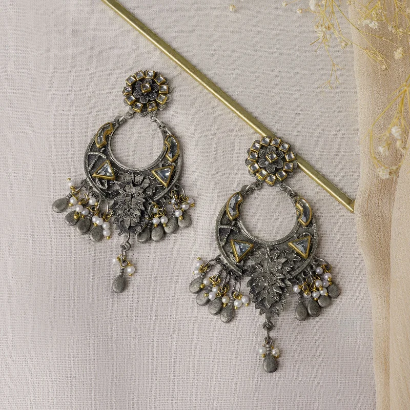 Best hoop earrings with minimalist designs for a clean and modern aesthetic-Teejh Aakruthi Gold and Silver Oxidised Earring