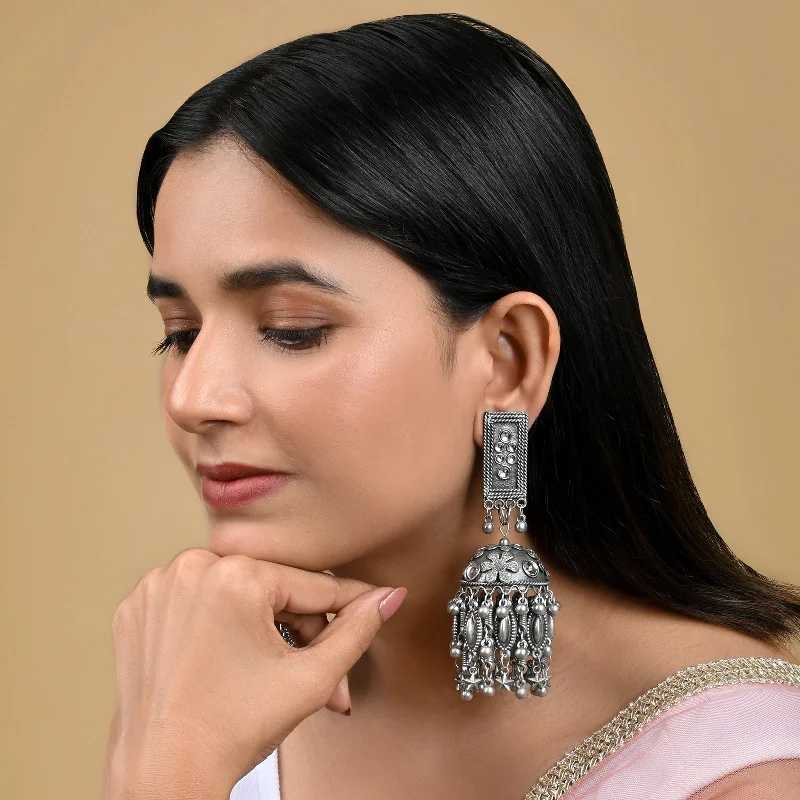 Hoop earrings with multi-tone finishes for a colorful and layered effect-Teejh Aanya Silver Oxidised Earring