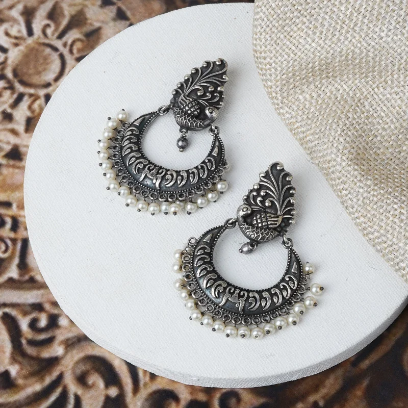 Hoop earrings with cut-out designs for a creative and lightweight effect-Teejh Aashriya Silver Oxidised Earring