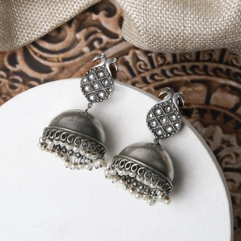 Large hoop earrings for a bold and statement-making fashion accessory-Teejh Aatmika White and Silver Oxidised Earring