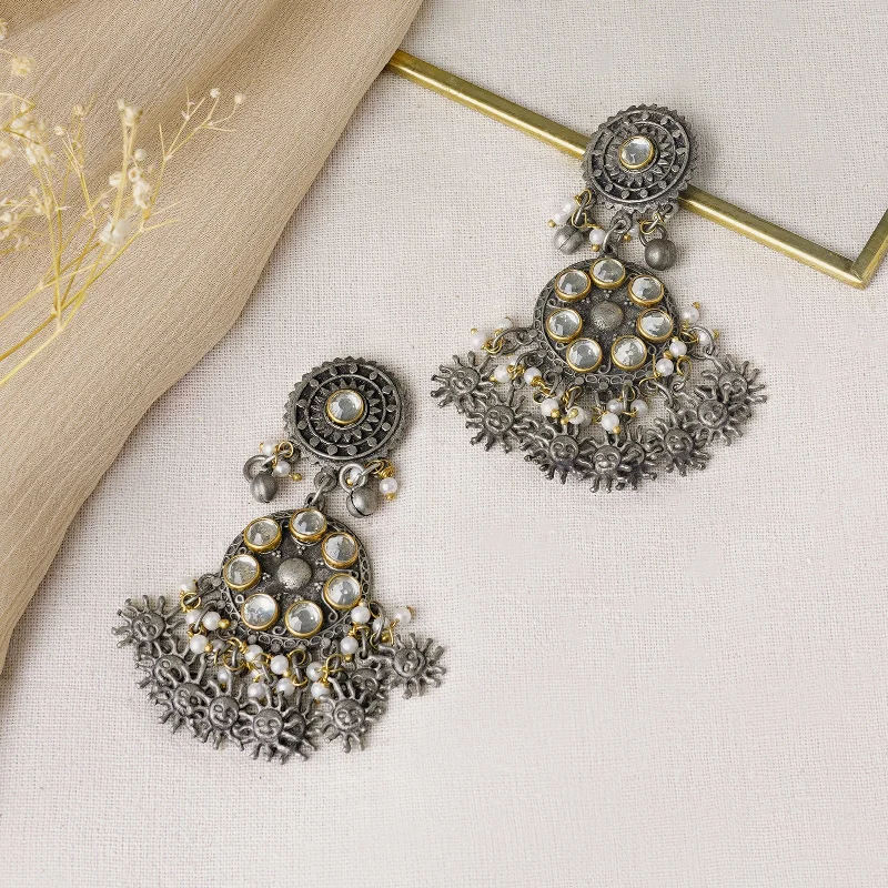 Best hoop earrings with marbled designs for a trendy and artistic effect-Teejh Abhilaa Gold and Silver Oxidised Earring